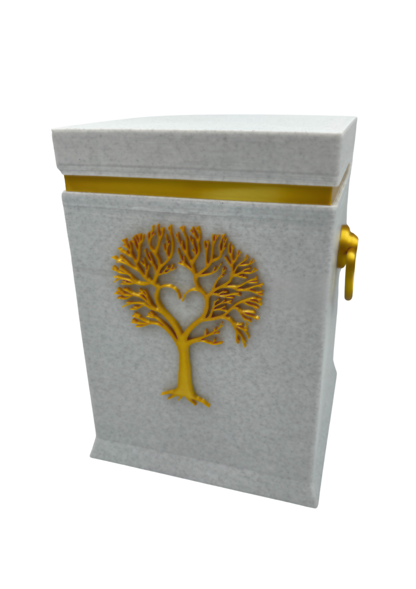 Bio-Urne mit Lebensbaum-Motiv in Steingrau/Gold