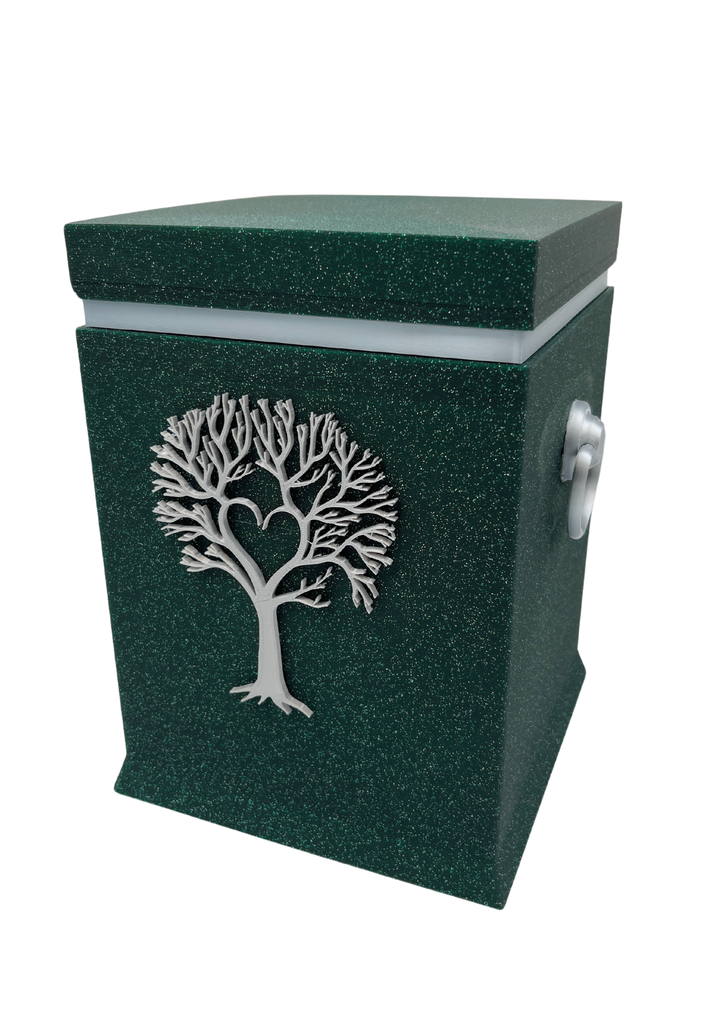 Bio-Urne mit Lebensbaum-Motiv in Emerald/Grau