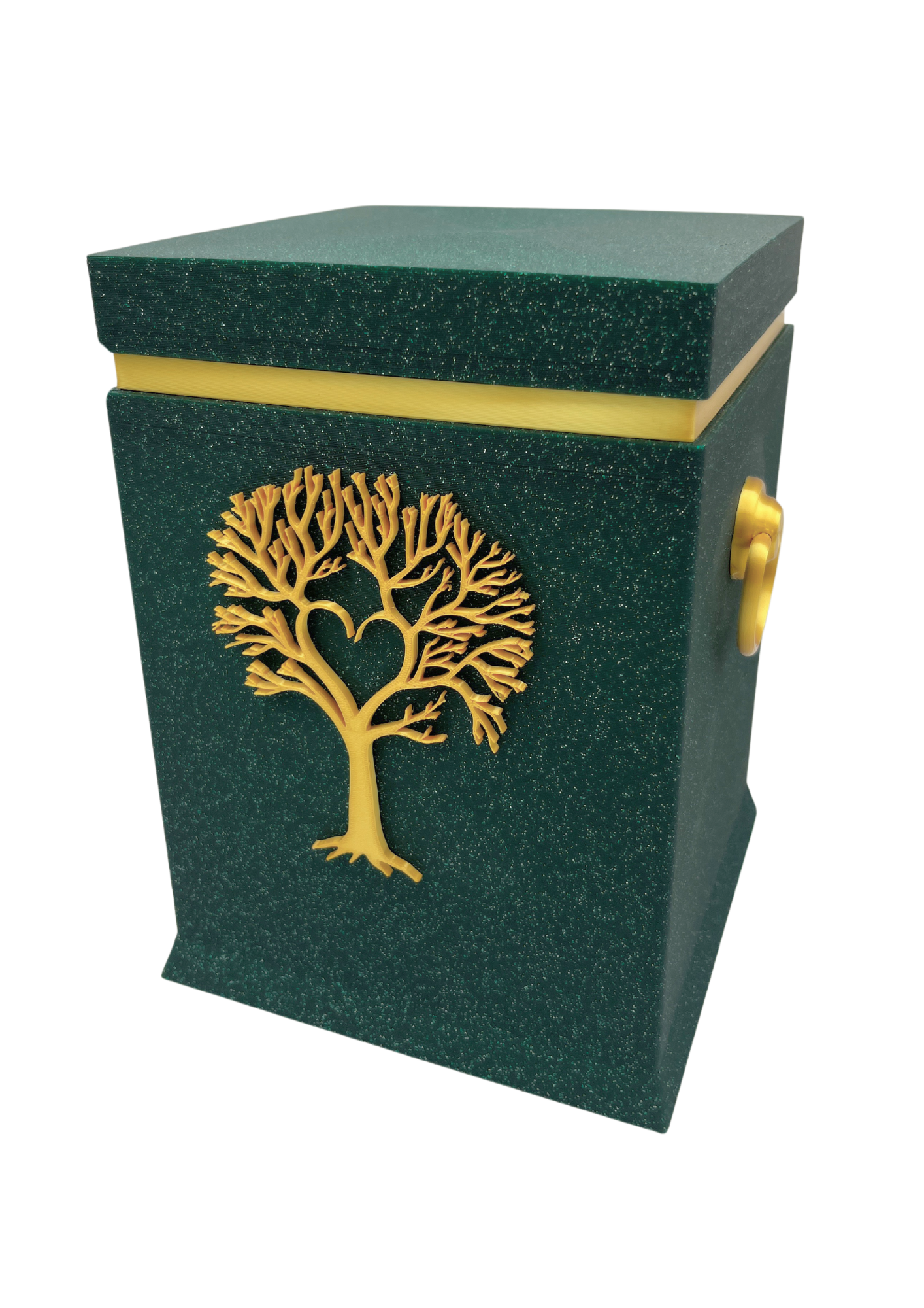 Bio-Urne mit Lebensbaum-Motiv in Emerald/Gold