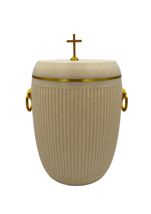 Bio Urne - "Kreuz der Ewigkeit" Sandbeige/Gold