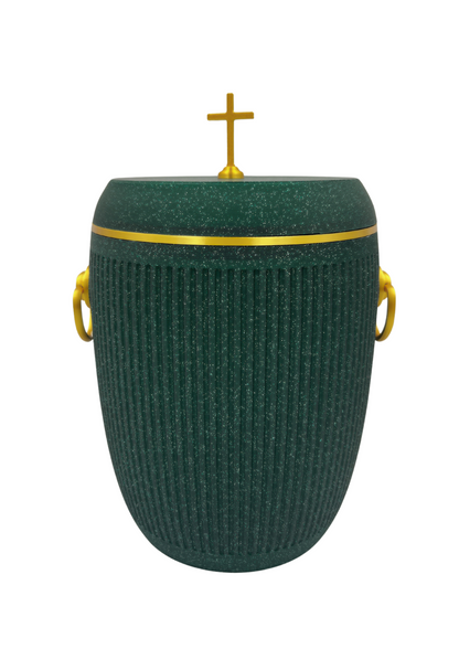 Bio Urne - "Kreuz der Ewigkeit" Emerald/Gold