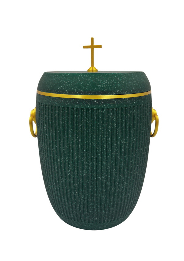 Bio Urne - "Kreuz der Ewigkeit" Emerald/Gold