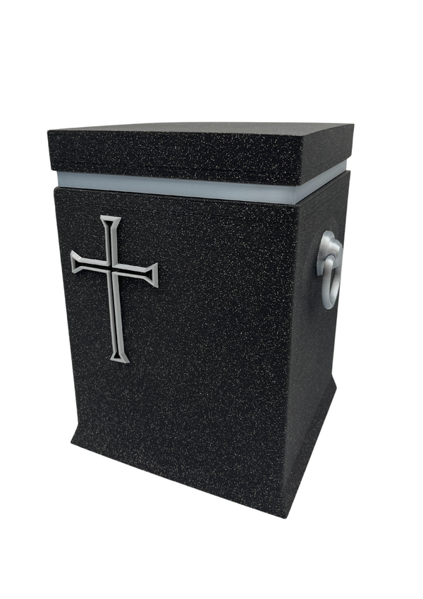 Christliche Bio-Urne in Onyxschwarz/Silber