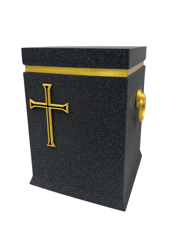 Christliche Bio-Urne in Onyxschwarz/Gold