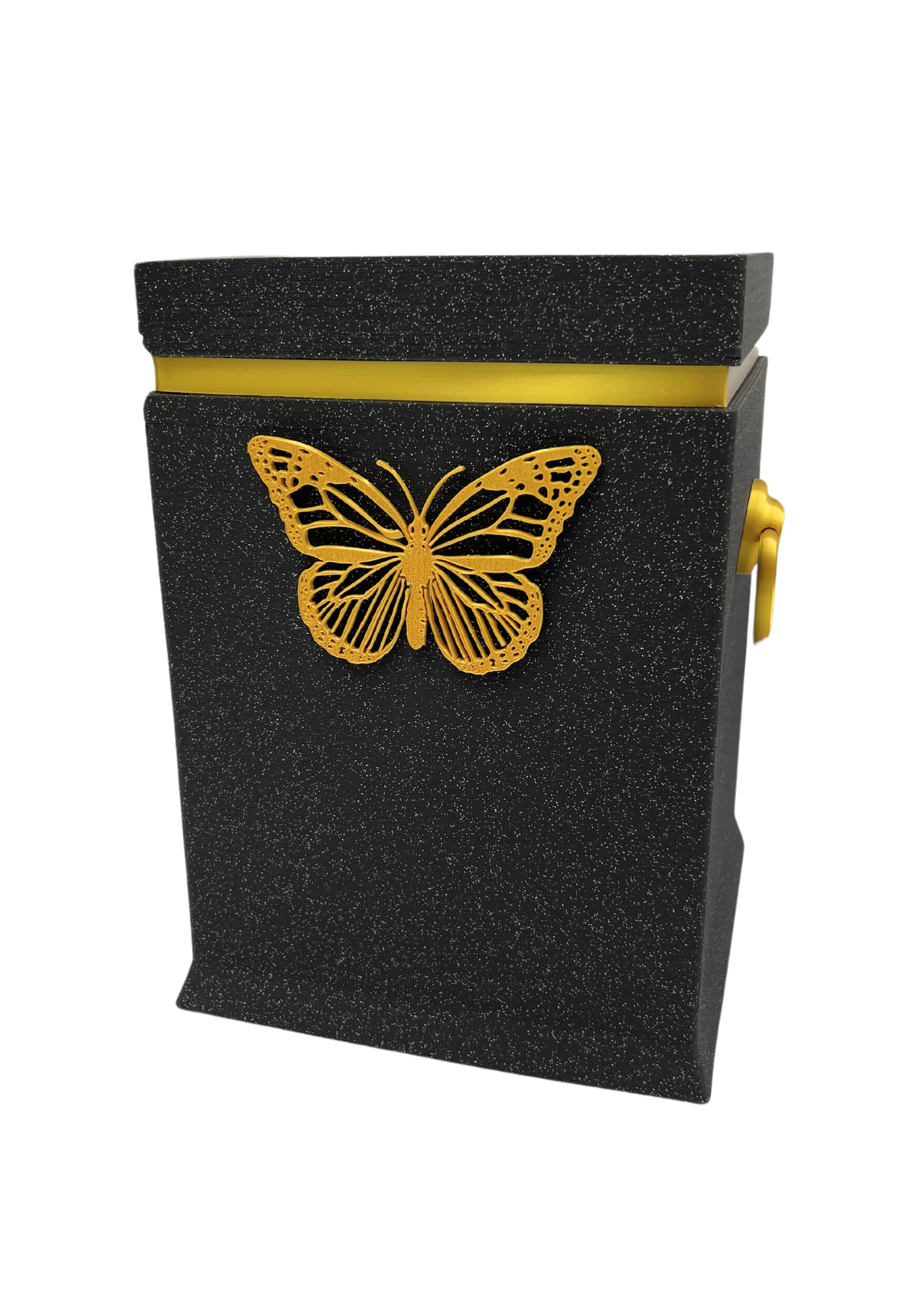 Bio-Urne Onyxschwarz mit goldenem Schmetterlingsmotiv