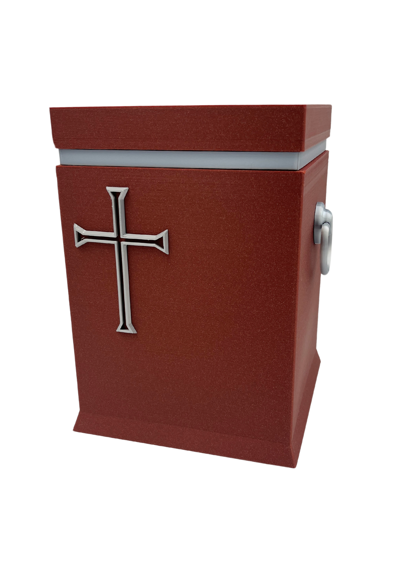 Christliche Bio-Urne Rot mit silbernem Kreuz