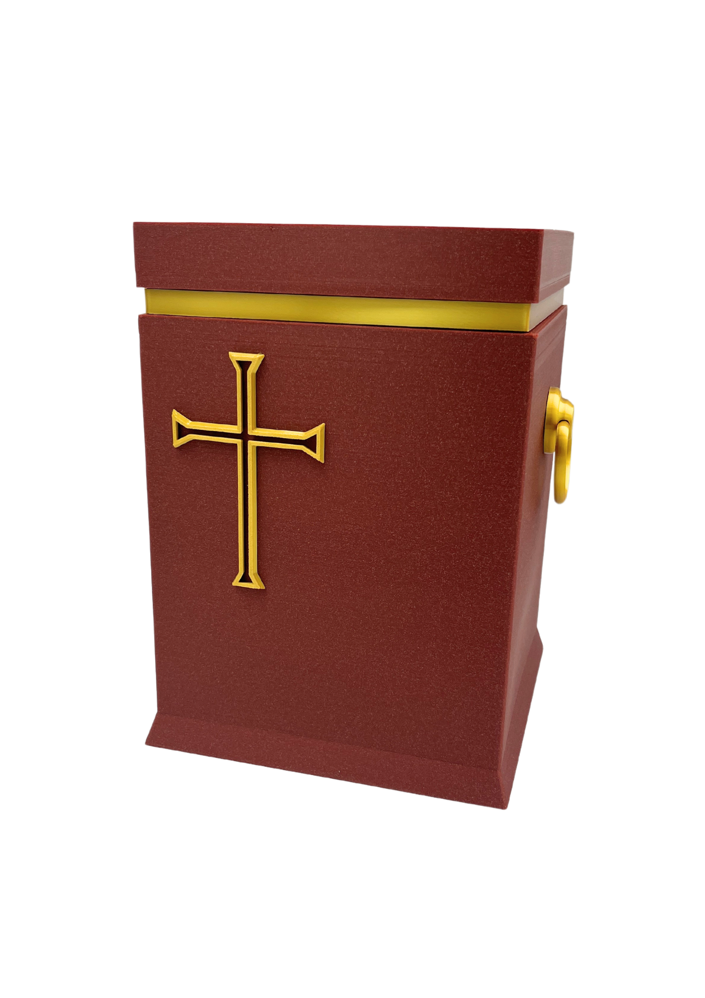 Christliche Bio-Urne Rot mit goldenem Kreuz