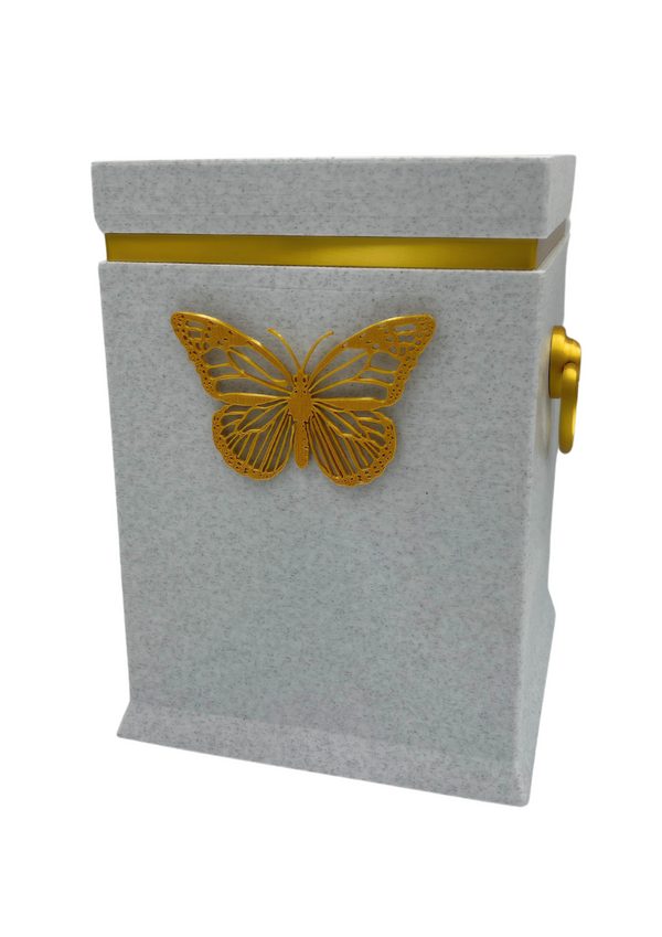 Bio-Urne Grau mit goldenem Schmetterlingsmotiv