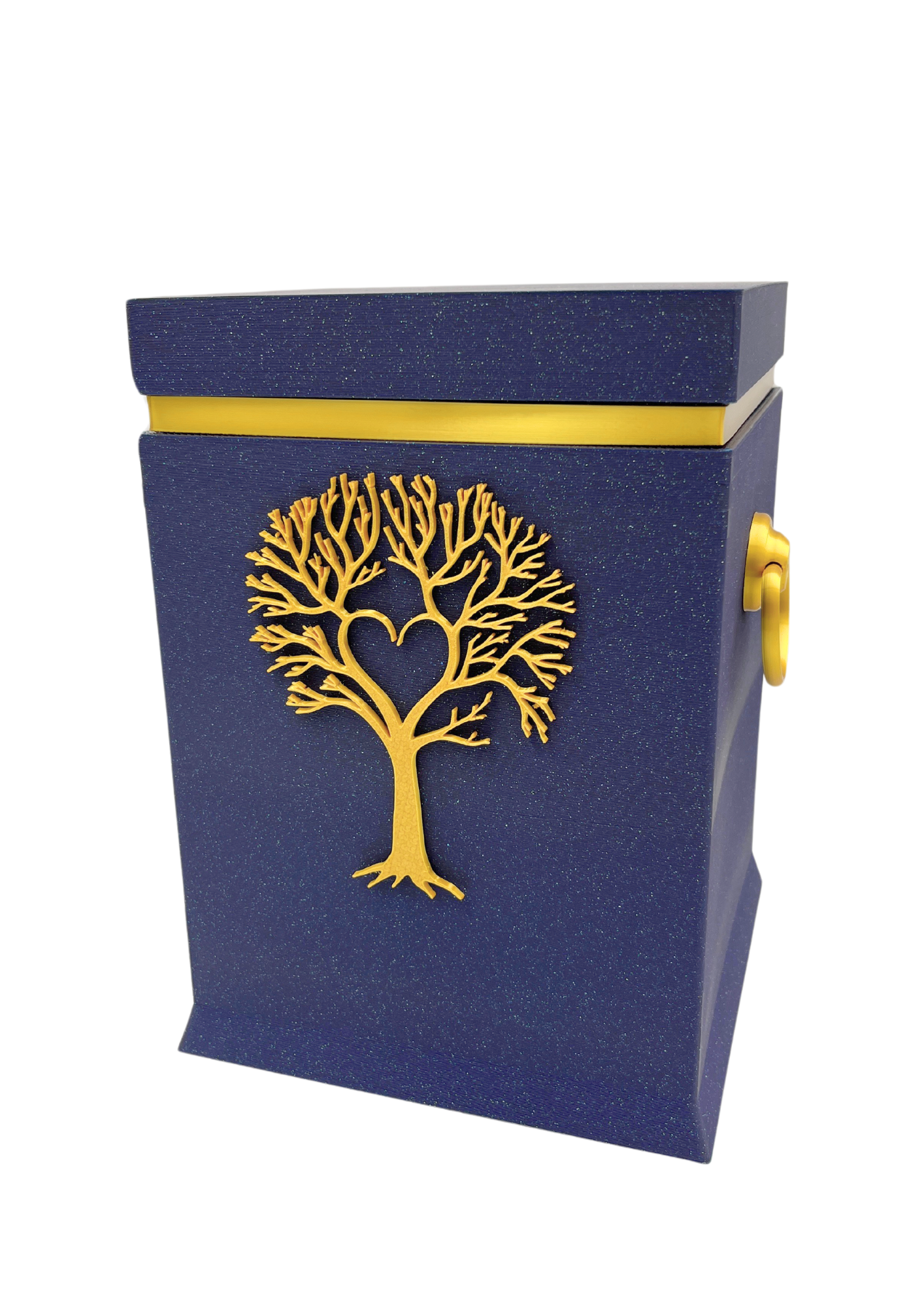 Bio-Urne mit Lebensbaum-Motiv in Indigo/Gold