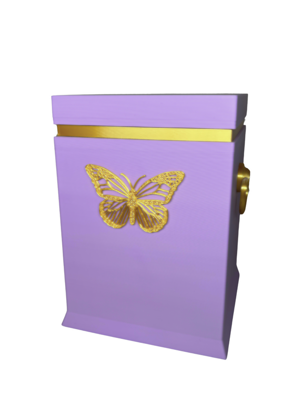 Bio-Urne Violett mit goldenem Schmetterlingsmotiv