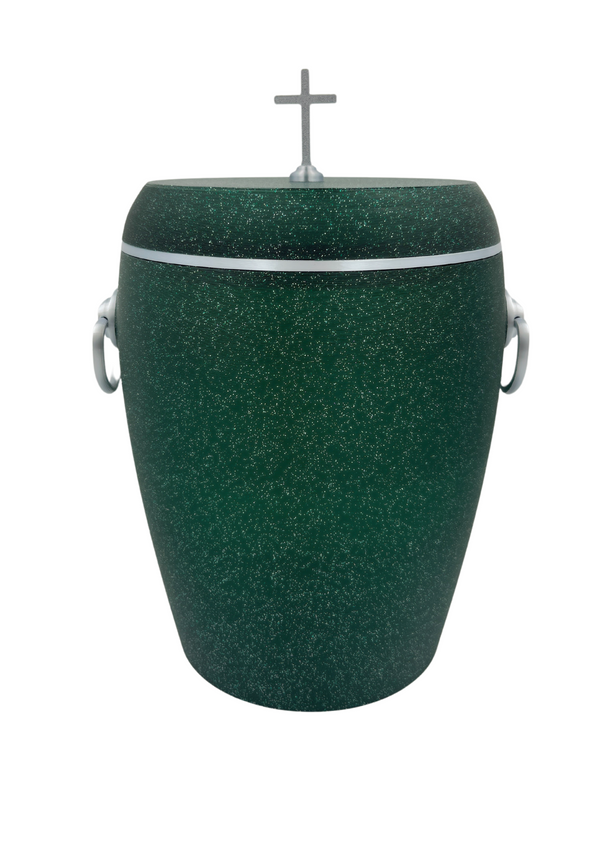 Bio Urne - "Kreuz des Friedens" Emerald/Silber
