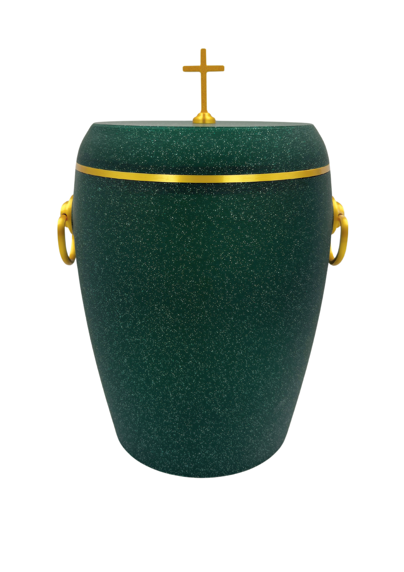 Bio Urne - "Kreuz des Friedens" Emerald/Gold