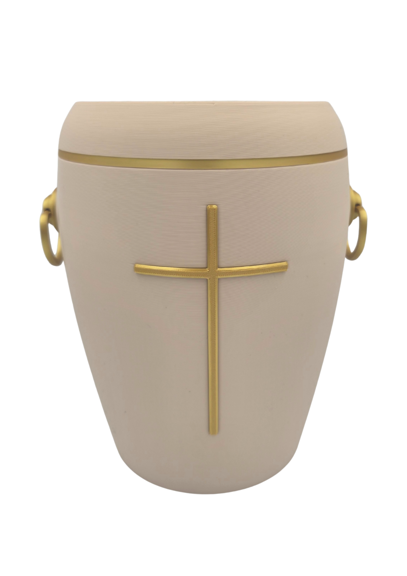 Bio Urne - "Kreuz der Stille" Sandbeige/Gold