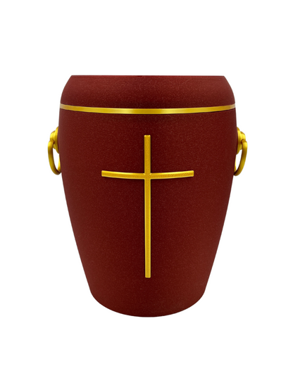 Bio Urne - "Kreuz der Stille" Weinrot/Gold