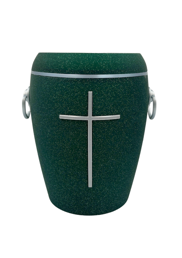 Bio Urne - "Kreuz der Stille" Emerald/Silber