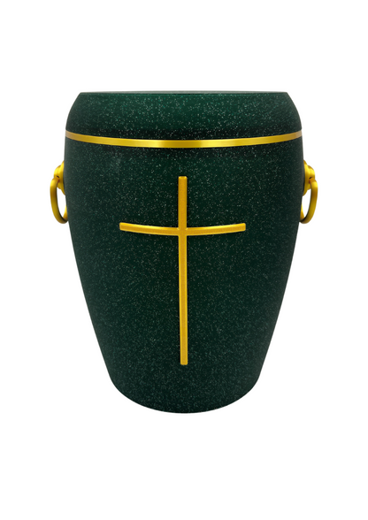 Bio Urne - "Kreuz der Stille" Emerald/Gold