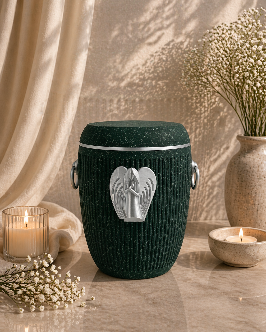Bio Urne "Engelsruhe" - Emerald/Silber