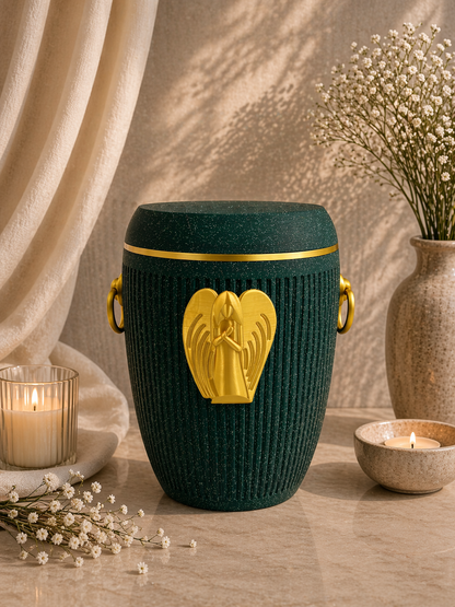 Bio Urne "Engelsruhe" - Emerald/Gold