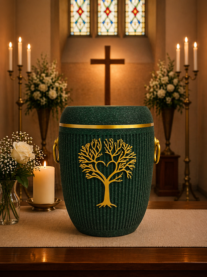 Bio Urne - "Lebensbaum" Emerald/Gold