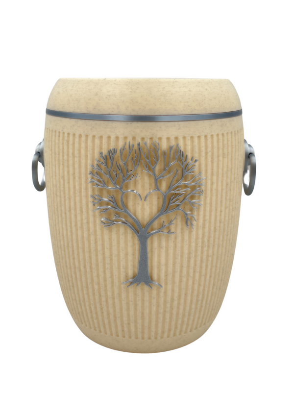 Bio Urne - "Lebensbaum" Sandbeige/Silber