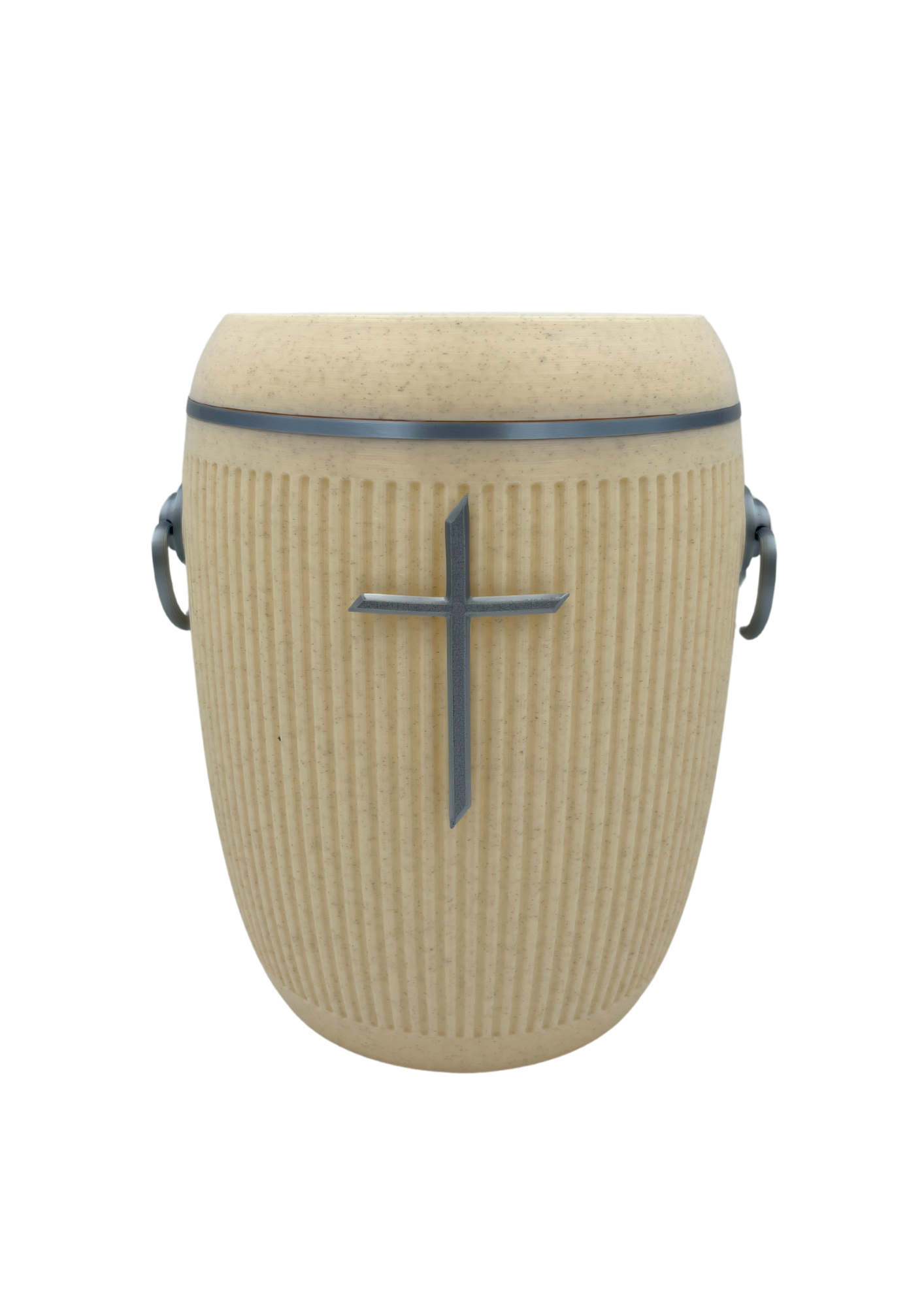 Bio Urne - "Stilles Kreuz" Sandbeige/Silber