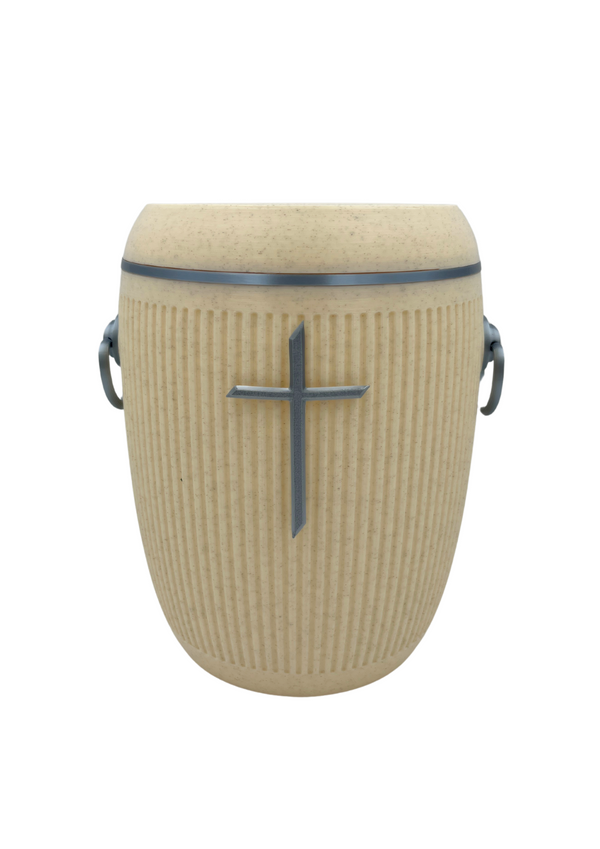 Bio Urne - "Stilles Kreuz" Sandbeige/Silber