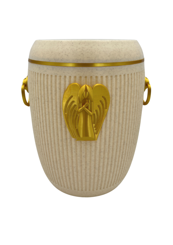 Bio Urne "Engelsruhe" - Sandbeige/Gold