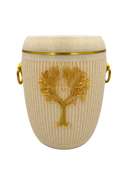 Bio Urne - "Lebensbaum" Sandbeige/Gold