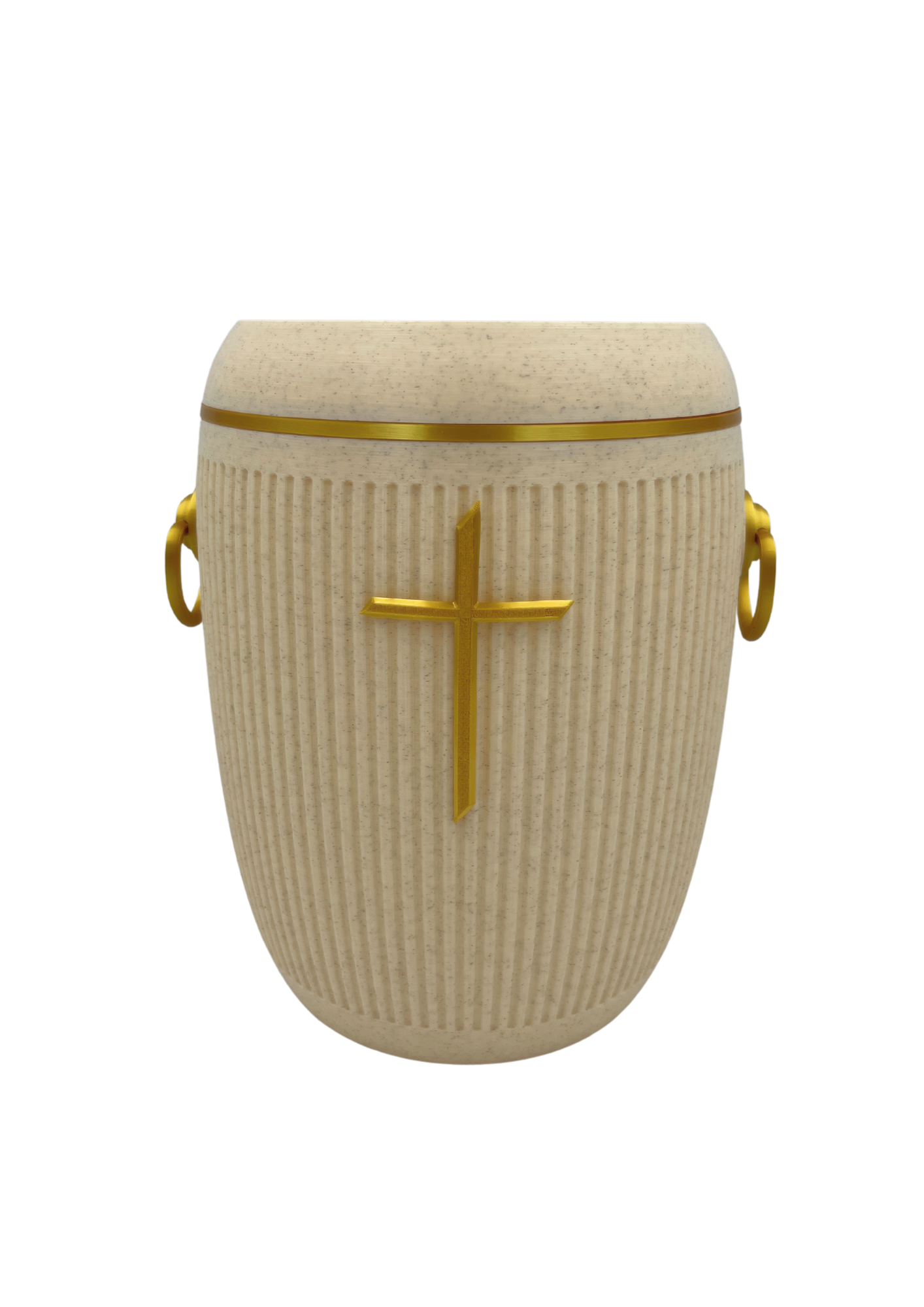 Bio Urne - "Stilles Kreuz" Sandbeige/Gold