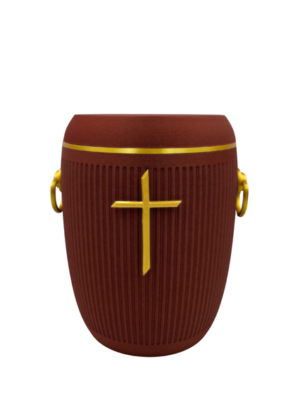 Bio Urne - "Stilles Kreuz" Rot/Gold