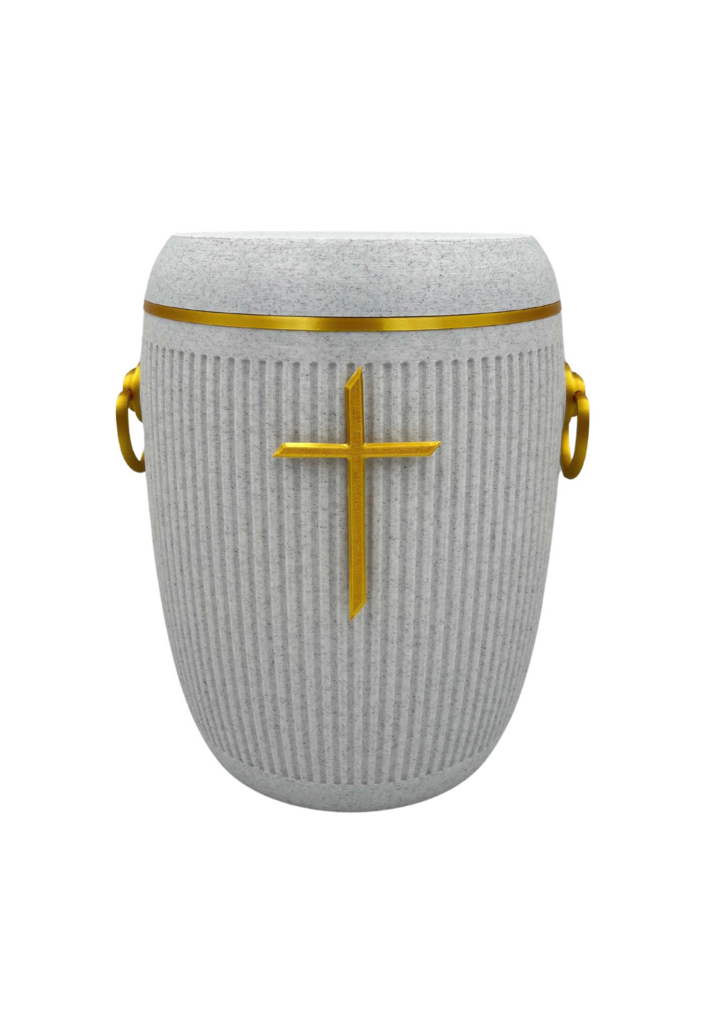 Bio Urne - "Stilles Kreuz" Hellgrau/Gold