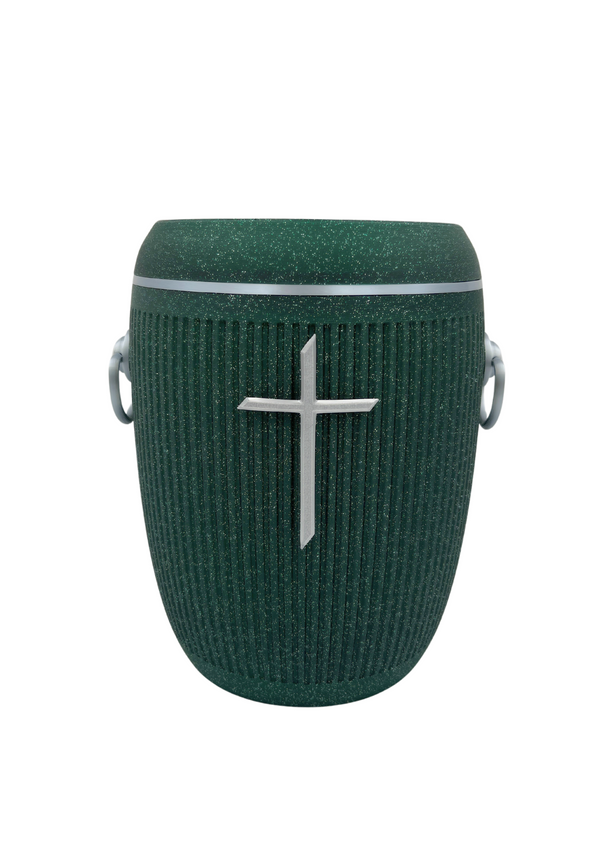 Bio Urne - "Stilles Kreuz" Emerald/Silber