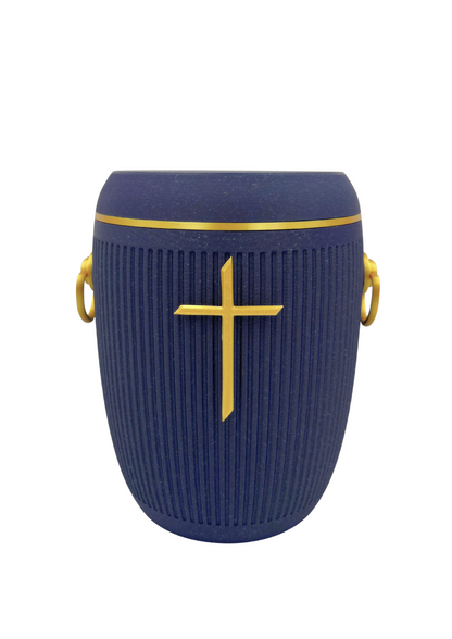 Bio Urne - "Stilles Kreuz" Violett/Gold