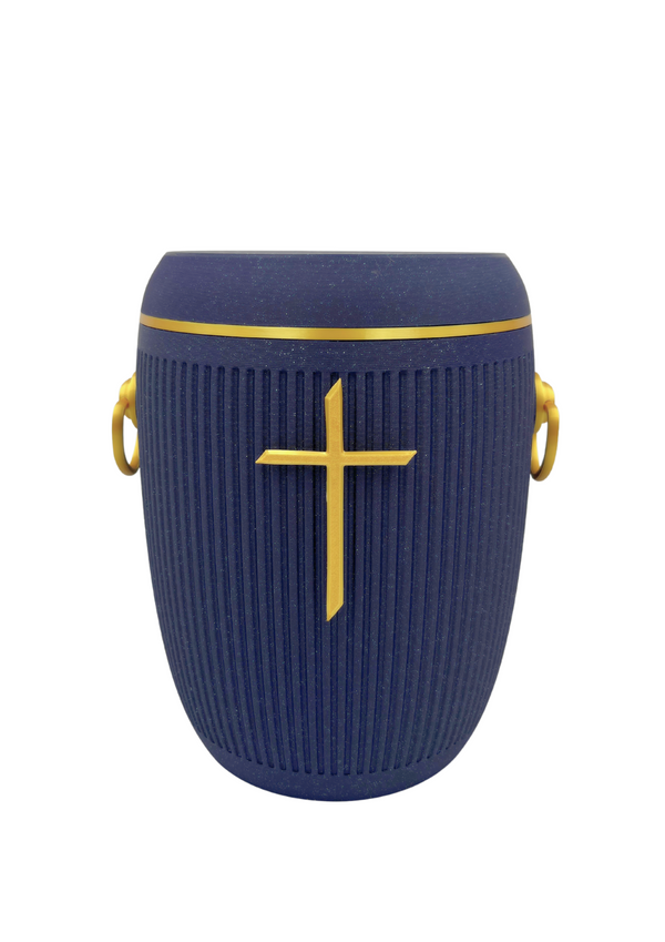 Bio Urne - "Stilles Kreuz" Violett/Gold