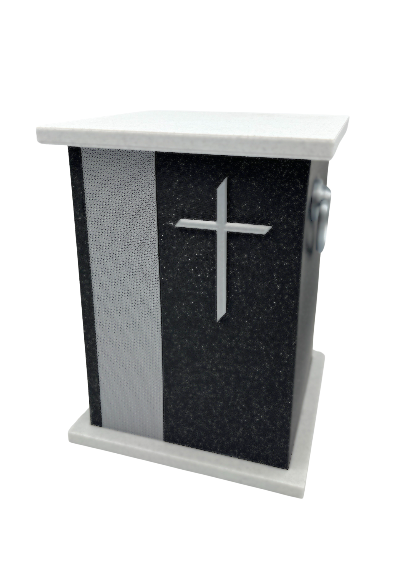Christliche Bio-Urne Schwarz-Weiß mit Kreuz